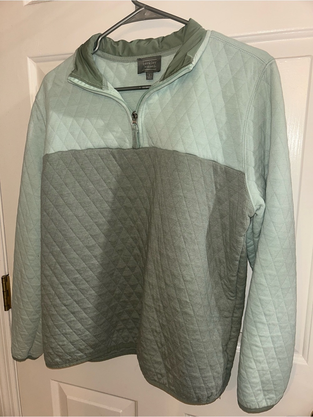 Berkley Jensen 1/4 Zip Color Block Quilted Pullover Womens M/L Sage Cottage Core